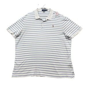 Polo Ralph Lauren Polo Shirt Mens 2XL White Blue Striped Classic Fit 100% Cotton